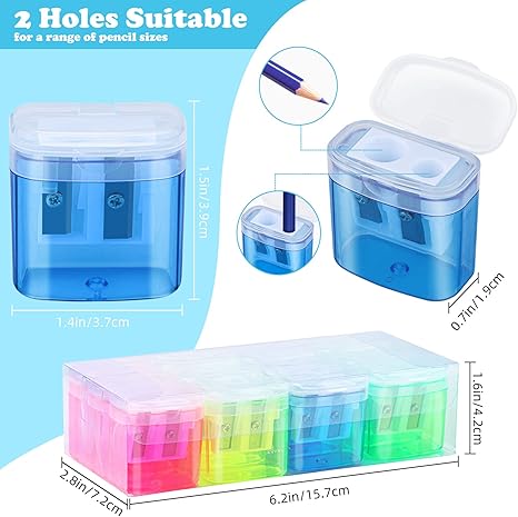 24 Pieces Pencil Sharpeners Manual Dual Holes Pencil Sharpener with Lid Portable Colorful Crayon Sharpener for Kids & Adults, School, Office, Home, Travel