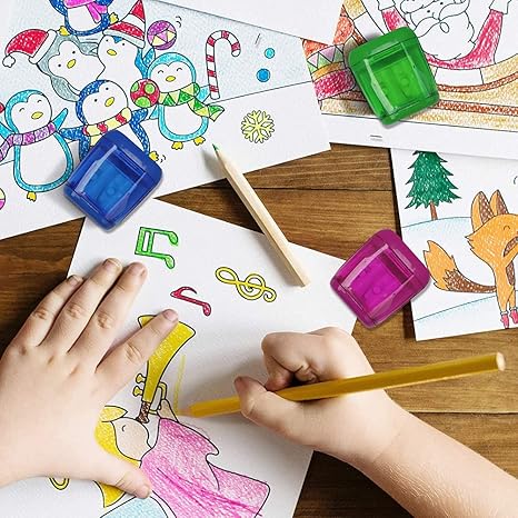 Pencil Sharpeners, 4pcs Pencil Sharpener Manual Colorful Dual Holes Compact Handheld Pencils Sharpener with Lid Portable Pencil Sharpener for Kids Adults School Office Home