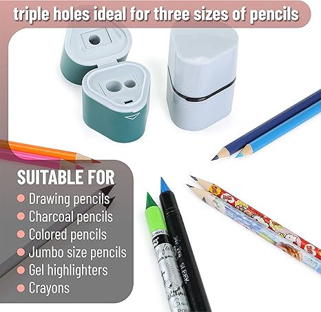 Pencil Sharpener for Colored Pencils, 3 Pack, 3 Hole, Pencil Sharpener Manual, Art, Jumbo, Artist, Back to School Supplies