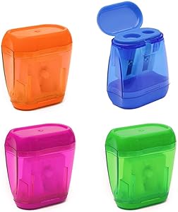 Pencil Sharpeners, 4pcs Pencil Sharpener Manual Colorful Dual Holes Compact Handheld Pencils Sharpener with Lid Portable Pencil Sharpener for Kids Adults School Office Home