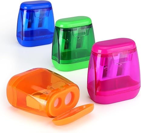 8 Pack Double Holes Pencil Sharpener Manual Pencil Sharpeners with Lid for Kids Plastic Sharpeners for School Office Home(Blue, Green, Orange, Rose)