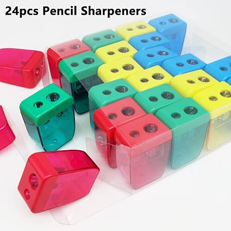 24Pcs Pencil Sharpener Manual, Small Dual Hole Pencil Sharpeners Bulk for School Office Home, Back to School Supplies