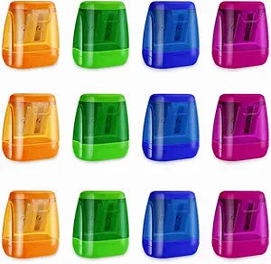 12 Pcs Manual Pencil Sharpener for School Office Home Pencil Sharpeners for Kids with Lid Colored Compact Dual Holes Portable Handheld Plastic Pencil Sharpener for Adults Students Class Home Office