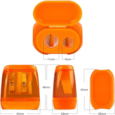 8 Pack Double Holes Pencil Sharpener Manual Pencil Sharpeners with Lid for Kids Plastic Sharpeners for School Office Home(Blue, Green, Orange, Rose)