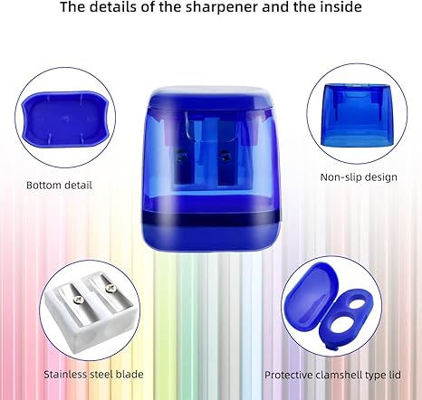 12 Pcs Manual Pencil Sharpener for School Office Home Pencil Sharpeners for Kids with Lid Colored Compact Dual Holes Portable Handheld Plastic Pencil Sharpener for Adults Students Class Home Office