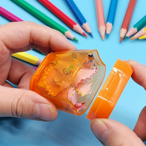 Pencil Sharpeners,  Manual Pencil Sharpeners, 4PCS Colorful Dual Holes Pencil Sharpener with Lid, Portable Pencil Sharpener for Kids Adults School Office