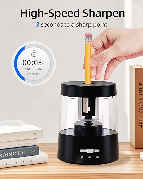 Electric Pencil Sharpener for Colored Pencils, Auto Stop,Electric Pencil Sharpener Plug in for 6-8mm No.2/Office/Home/Black