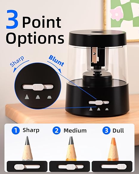 Electric Pencil Sharpener for Colored Pencils, Auto Stop,Electric Pencil Sharpener Plug in for 6-8mm No.2/Office/Home/Black
