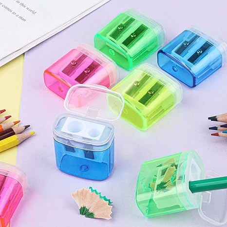 24 Pieces Pencil Sharpeners Manual Dual Holes Pencil Sharpener with Lid Portable Colorful Crayon Sharpener for Kids & Adults, School, Office, Home, Travel