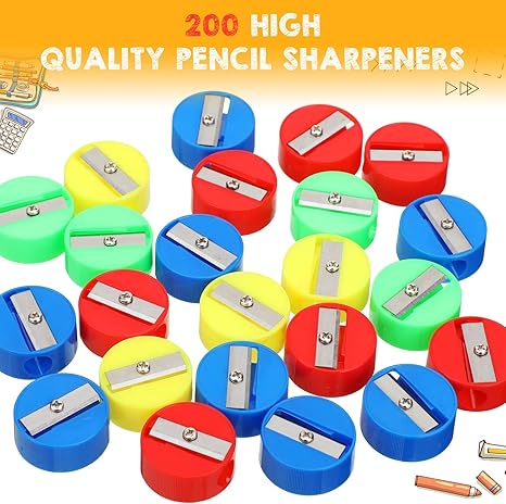 200 Pcs Pencil Sharpeners, Mini Round Manual Sharpeners Pocket Pencil Sharpener for Kids Adults Office School Supplies Goodie Bags and Gifts, Multicolor
