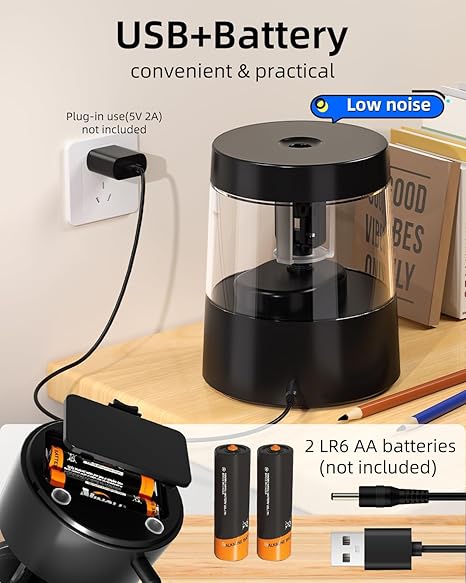 Electric Pencil Sharpener for Colored Pencils, Auto Stop,Electric Pencil Sharpener Plug in for 6-8mm No.2/Office/Home/Black