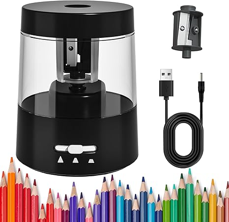 Electric Pencil Sharpener for Colored Pencils, Auto Stop,Electric Pencil Sharpener Plug in for 6-8mm No.2/Office/Home/Black