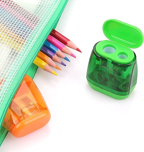 8 Pack Double Holes Pencil Sharpener Manual Pencil Sharpeners with Lid for Kids Plastic Sharpeners for School Office Home(Blue, Green, Orange, Rose)