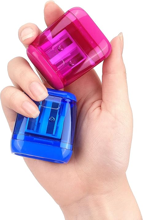 8 Pack Double Holes Pencil Sharpener Manual Pencil Sharpeners with Lid for Kids Plastic Sharpeners for School Office Home(Blue, Green, Orange, Rose)