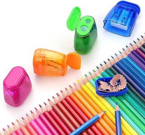 8 Pack Double Holes Pencil Sharpener Manual Pencil Sharpeners with Lid for Kids Plastic Sharpeners for School Office Home(Blue, Green, Orange, Rose)